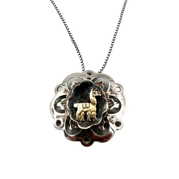 Vintage Peruvian Llama Sterling Silver and 18k Gold Pendant Brooch Pin Alpaca - Picture 4 of 8